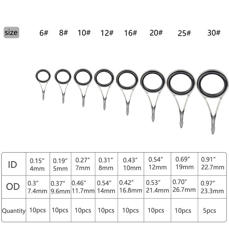 WMYCONGCONG 75 PCS Fishing Rod Guide Tip Spinning Eyes Rings Top Guides Stainless Steel Ceramic Ring Fishing Rod Tip Repair Kit - Image 2
